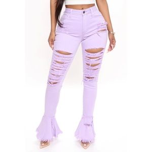 Fashion Nova Fray What You Mean Flare Leg Jeans / Lavender / Purple Jeans Size 5
